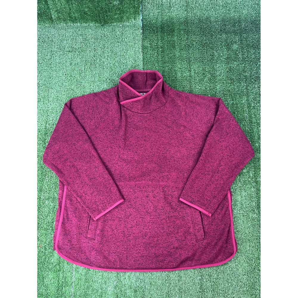 Tek Gear Womens 2X Burgundy Heathered Funnel Neck Fleece Pullover Sweatshirt